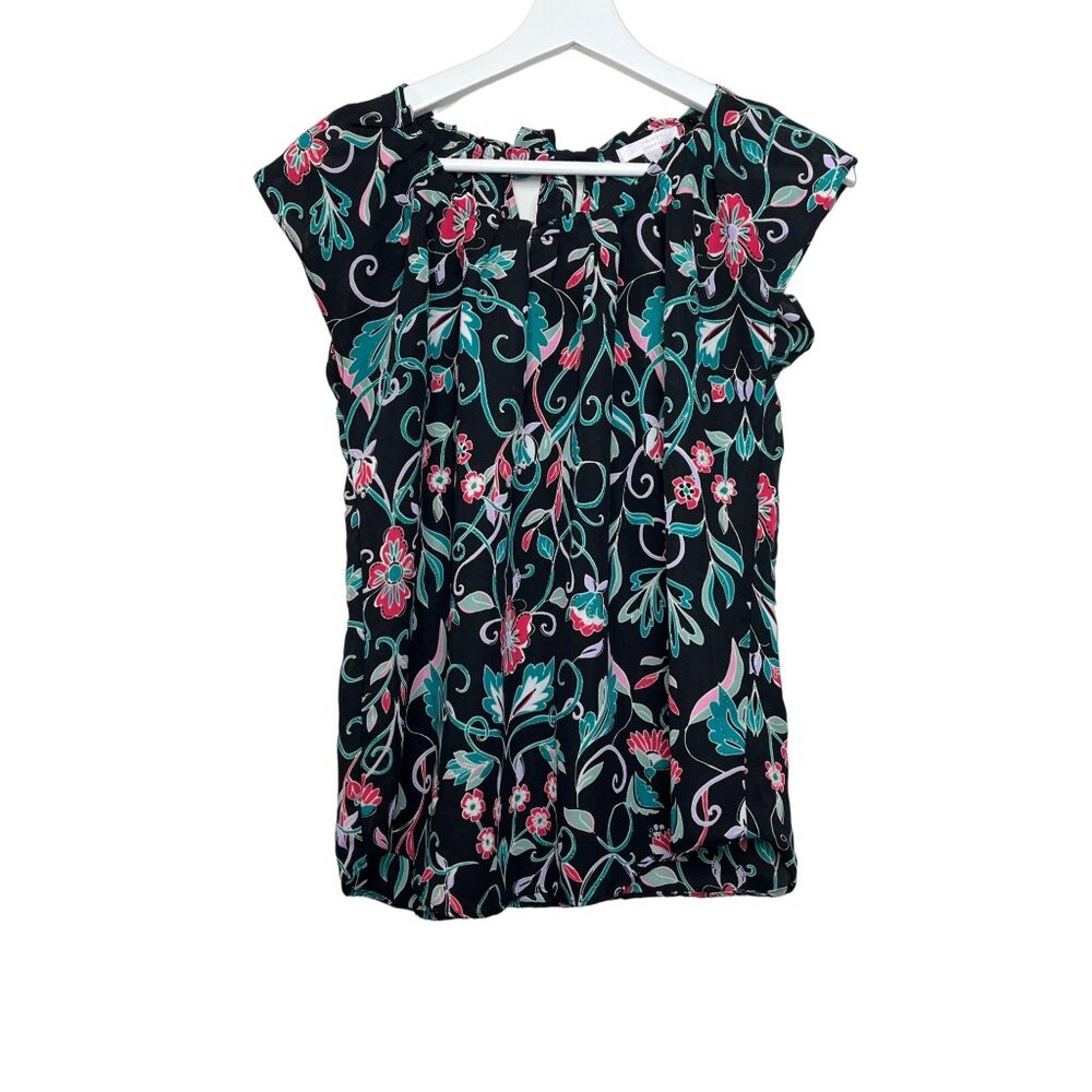 LC Lauren Conrad Floral Blouse Size S Black Blue Boho Work Top